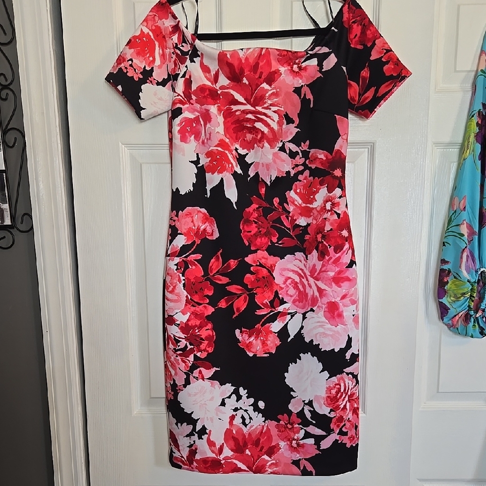 Floral Black and Red Women's Dress